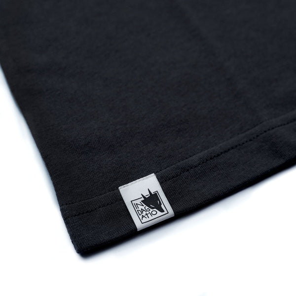 Black cotton t-shirt with Strix aluco owl design, sustainably made in Portugal by Indagatio.