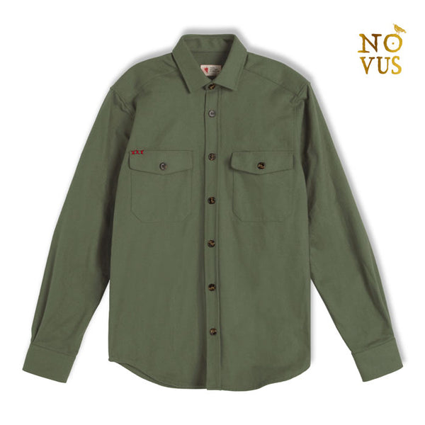Green flannel shirt jacket Vulpes vulpes