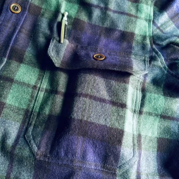 Green checks flannel shirt jacket Vulpes vulpes