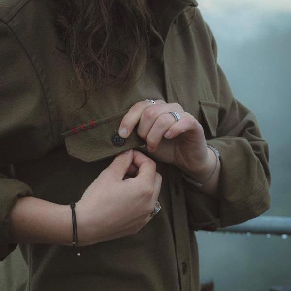 Green flannel shirt jacket Vulpes vulpes